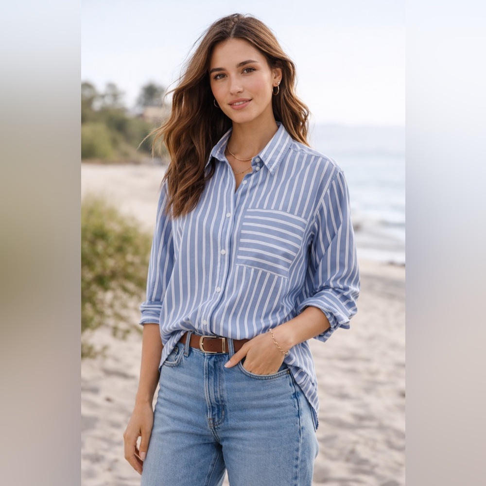 Banana Republic | Cotton Poplin Stripes Button Down Shirt M